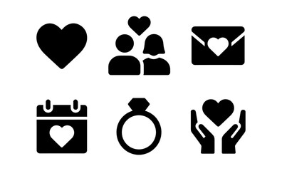 Heart and love icons collection: romance, relationships, and engagement symbols