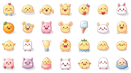 Fototapeta premium Cute cartoon characters with various expressions kawaii
