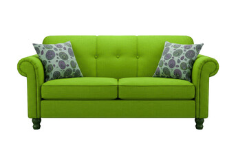 A Vibrant Lime Green Two Seater Sofa with Decorative Throw Pillows Perfect for Modern Living Spaces
