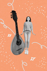 3d zine pop poster vertical collage of happy girl guy dance weekend party celebration note guitar...