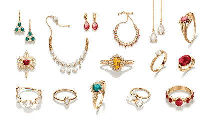 Gold jewelry with gemstones diamonds emeralds