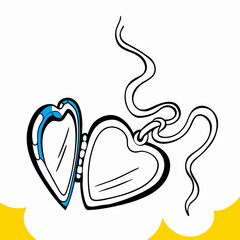 Heart-Shaped Locket Necklace Illustration, Open, Drawing