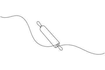 One line drawing of kitchen rolling pin for bakery tool minimalist isolated outline vector