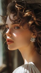 Sparkling earrings by the model's ear