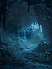 The flickering light of stalactites in the cave