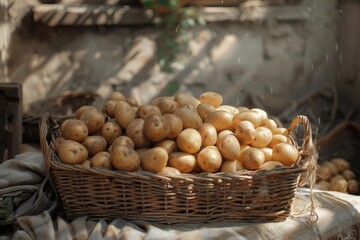 Stacked potatoes in a basket