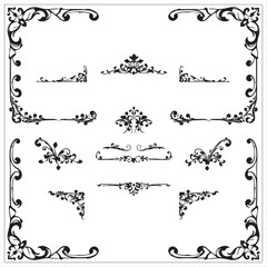 black and white A collection of timeless and elegant corner silhouette vector elements.  Styles include vintage, floral, geometric, and minimalist for borders, frames, and certificates.
