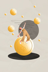 Sketch pop vertical image photo collage of happy businessman businesswoman receive dollar cash capital profit money income