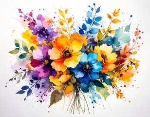 Vibrant Watercolor Floral Bouquet Painting