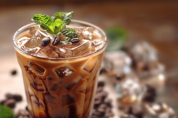 The fusion of mint and coffee in an iced coffee cup
