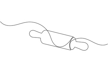 Obraz premium One line drawing of kitchen rolling pin for bakery tool minimalist isolated outline vector