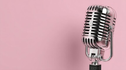 Fototapeta premium Detailed image of a vintage microphone against a pink background.