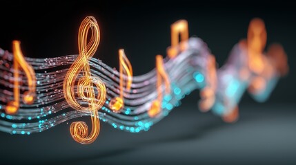 elegant music notes symbols with beautiful musical soundwaves morphing, exquisite decorative elements