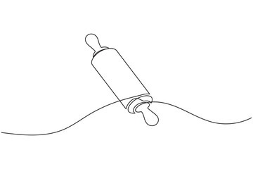 Obraz premium One line drawing of kitchen rolling pin for bakery tool minimalist isolated outline vector