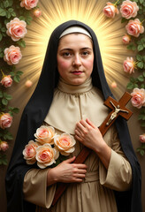 St. Thérèse with Roses and wood cross
