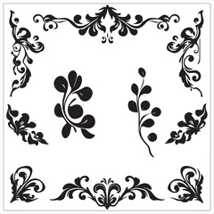 Vector format corner silhouette elements in black and white. 