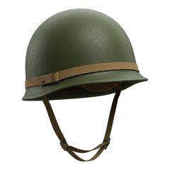 Fototapeta premium Vintage military helmet with chin strap isolated on transparent background