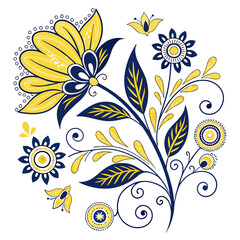 a yellow and blue flower design
