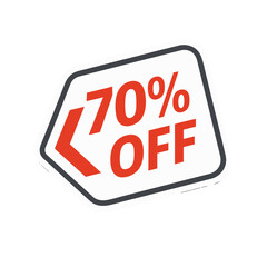 Bold 70% Off Sale Badge on Black Background for Promotions. Modern flat vector sticker label with icon and badge style, transparent background