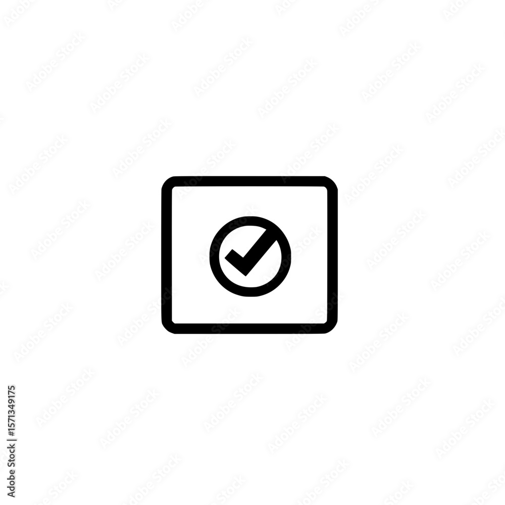 Poster check mark inside box icon representing selection approval task completion and confirmation symbol