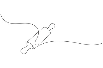 Obraz premium One line drawing of kitchen rolling pin for bakery tool minimalist isolated outline vector