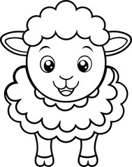 A happy fluffy wool cartoon coloring page for kids and baby. Outline coloring page for kids. happy fluffy wool coloring page for kids book. Coloring book page for children.