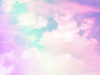 beauty sweet pastel green and pink colorful with fluffy clouds on sky. multi color rainbow image. abstract fantasy growing light