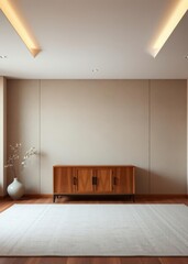 Empty wooden frame on wall in kids' room with pastel colors and cozy bed modern decor Empty room interior design architecture blank design room