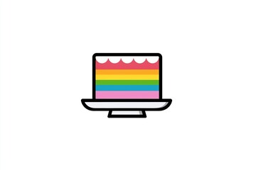 Delightful minimalist vector rainbow cake icon featuring flat design with vibrant stripes on a clean white background for joyful celebrations and special occasions