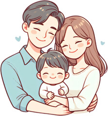 Young family having fun outdoors, Happy multi-generation family standing outdoors, Happy family father and mother with two children. Vector illustration. Generative ai