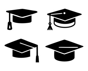 Graduation Cap Icon Set, Flat Education and Degree Vector Symbols, Graduation Cap Vector...