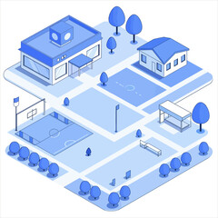 Obraz premium Isometric view of a residential building in blue color