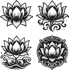 Lotus Flower Collection Elegant Black and White Floral Illustrations