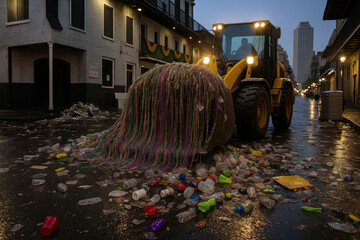 Bulldozer Collecting Beads in Mardi Gras Clean Up