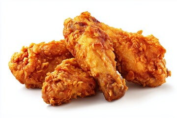 Crispy fried chicken wings served on a white background, perfect for a delicious meal or snack time, bringing comfort and flavor to any gathering or occasion