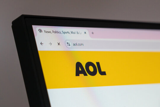 Houston, USA - July 7, 2025: AOL news and online services website with logo visible on computer screen in web browser