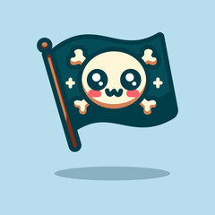 Cute Pirate Flag Cartoon Vector Art, Illustration and Graphic