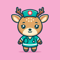 Cute Deer Doctor Cartoon Vector Art, Illustration and Graphic