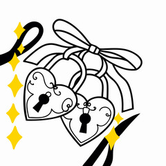 Two Heart Padlocks Tied with Ribbon: Romantic Clipart