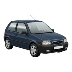 Classic dark blue three door hatchback car isolated on transparent background