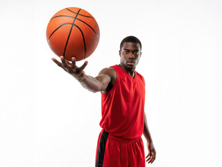 Basketball player in action with the ball view from an uncommon foreground perspective