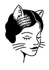 Woman with cat ears and whiskers, playful portrait