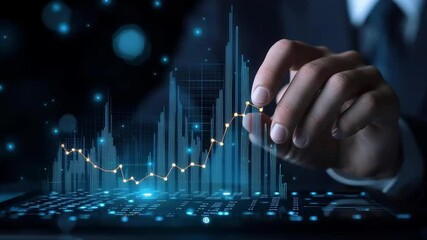 Financial advisor presenting stock market performance with charts, digital display - Powered by Adobe