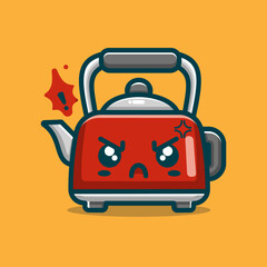 Cute Angry Kettle Cartoon Vector Art, Illustration and Graphic