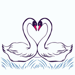 Two Swans Forming Heart Shape, Romantic Illustration