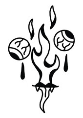 Crying eyes with flame accents, a surreal depiction of intense emotion or pain