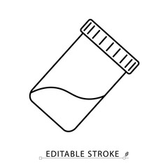 A urine test container icon in minimalist style with editable stroke. Medical sample jar, lab analysis, specimen bottle, diagnostic testing, health checkup, outline object, vector illustration.