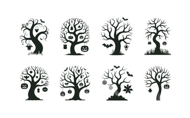Halloween Trees Silhouette Collection: Spooky, Decorative Vector Illustrations for Fall Celebrations