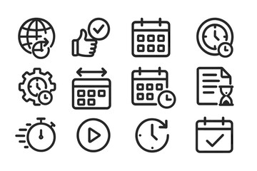 Monochrome line vector illustration of time management icons for business and planning