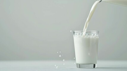 Fresh milk pouring into a glass with white background - Powered by Adobe